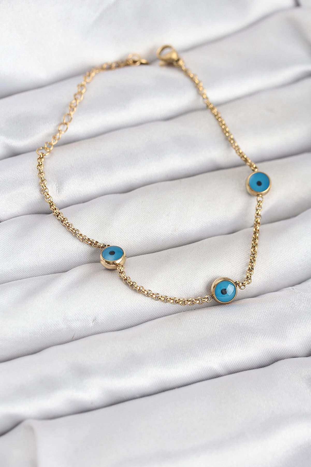 Buti̇k 316L &Ccedil;eli̇k Gold Renkli̇ Nazar Boncuk Model Kadın Bi̇lekli̇k