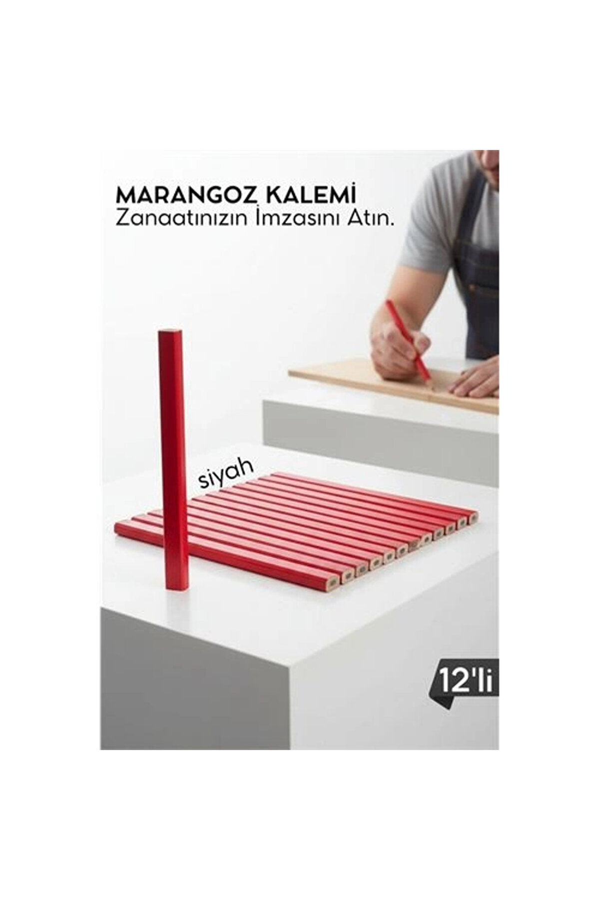 Buti̇k Si̇yah 12 Li̇ Marangoz Kalemi̇ - Ahşap İşleme Kalemi̇ - Ahşap İşleme İşaretleme Ara&ccedil;ları