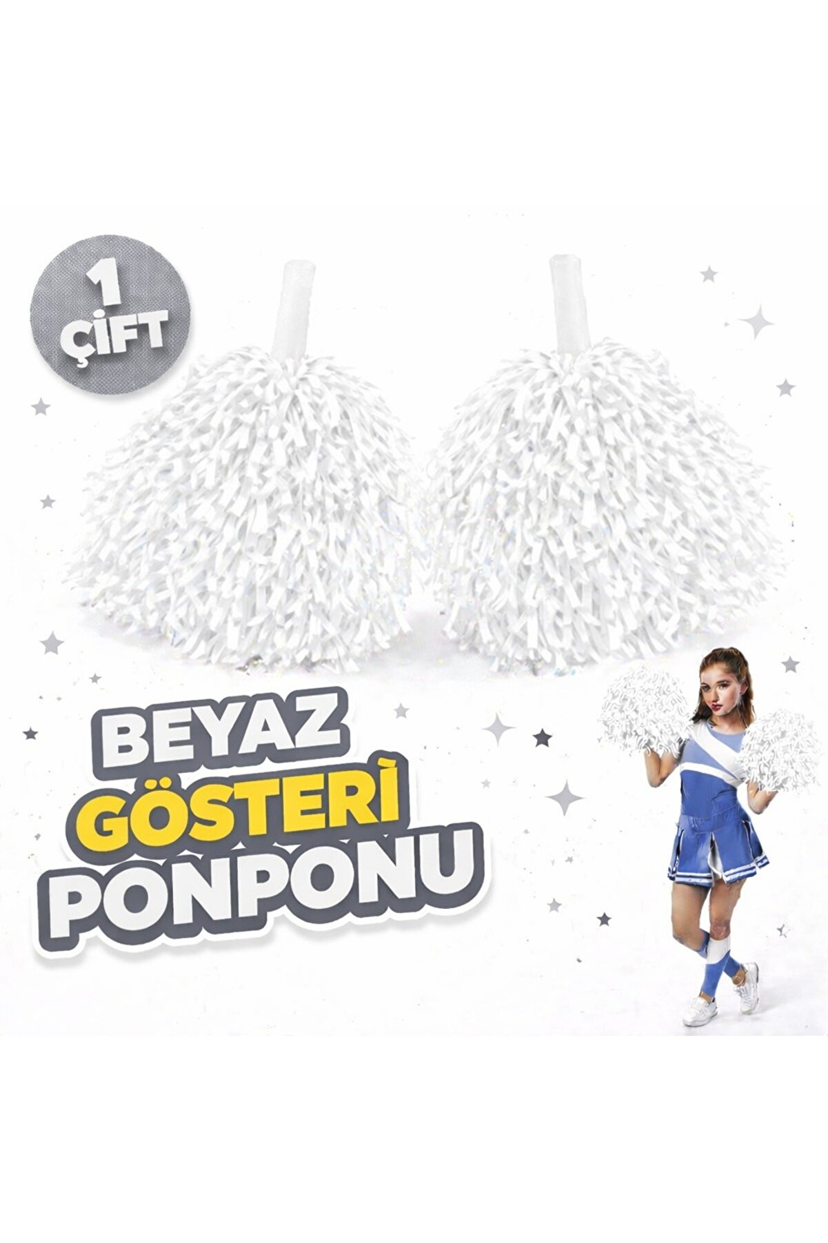 Ethab Ti̇caret 1 &Ccedil;i̇ft ( 2 Adet ) Beyaz Renk 23 Ni̇san 19 Mayıs 29 Eki̇m Okul G&ouml;steri̇ Ponponları Ekstra Dolgun