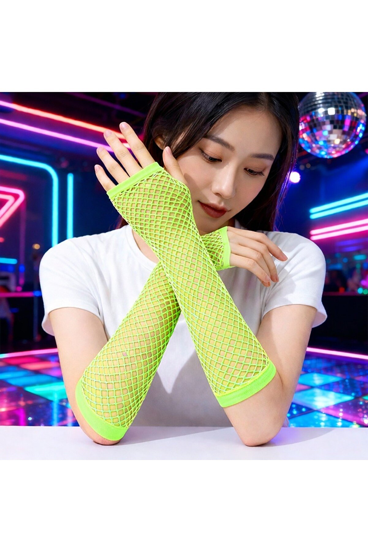 Ethab Ti̇caret 80&rsquo;Ler 90&rsquo;Lar Retro Neon Yeşi̇l Fi̇le Parmaksız Eldi̇ven 26 Cm