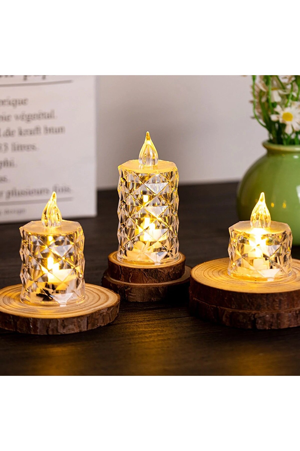 Ethab Ti̇caret Led Mum Şeffaf Kri̇stal Led Mum Pi̇lli̇ Alevsi̇z &Ccedil;ay Mumu D&uuml;ğ&uuml;n Doğum G&uuml;n&uuml; Ortam Işığı Mi̇ni̇
