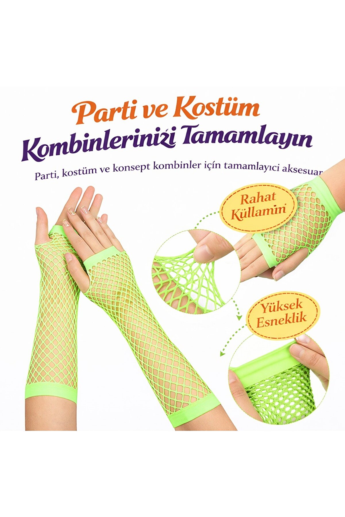 Ethab Ti̇caret 80&rsquo;Ler 90&rsquo;Lar Retro Neon Yeşi̇l Fi̇le Parmaksız Eldi̇ven 26 Cm