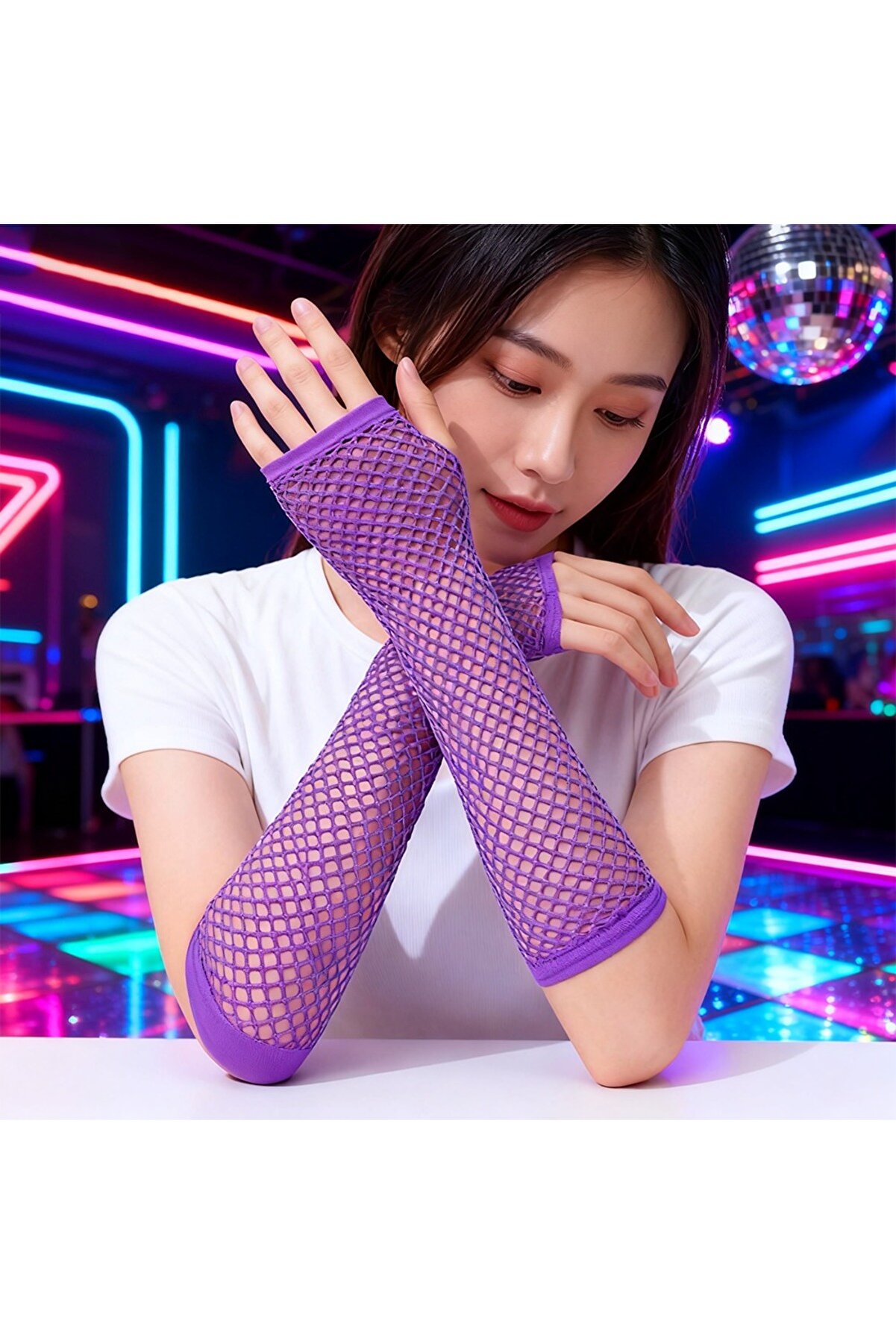 Ethab Ti̇caret 80&rsquo;Ler 90&rsquo;Lar Retro Mor Fi̇le Parmaksız Eldi̇ven 26 Cm