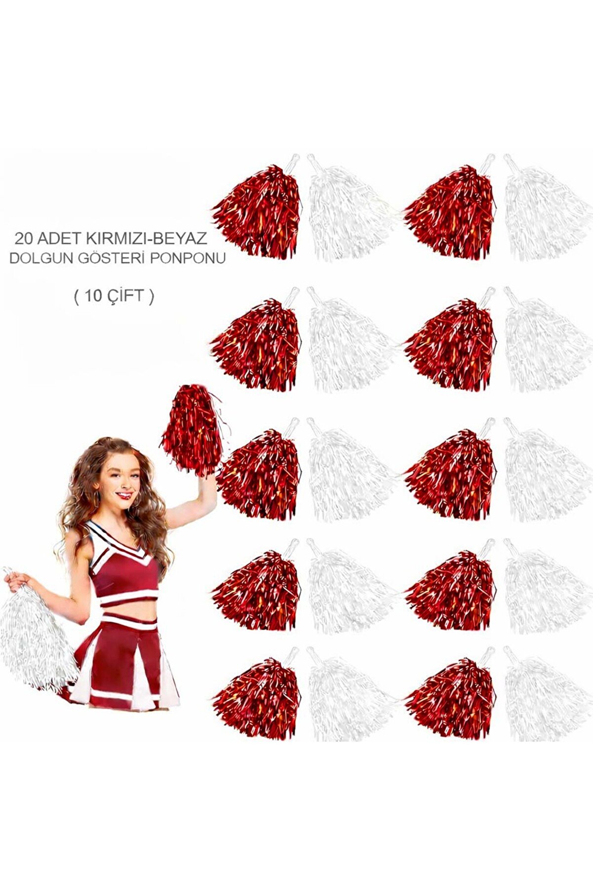 Ethab Ti̇caret Kırmızı Beyaz Metali̇k Dolgun G&ouml;steri̇ Ponponu 20 Adet (10 &Ccedil;i̇ft)