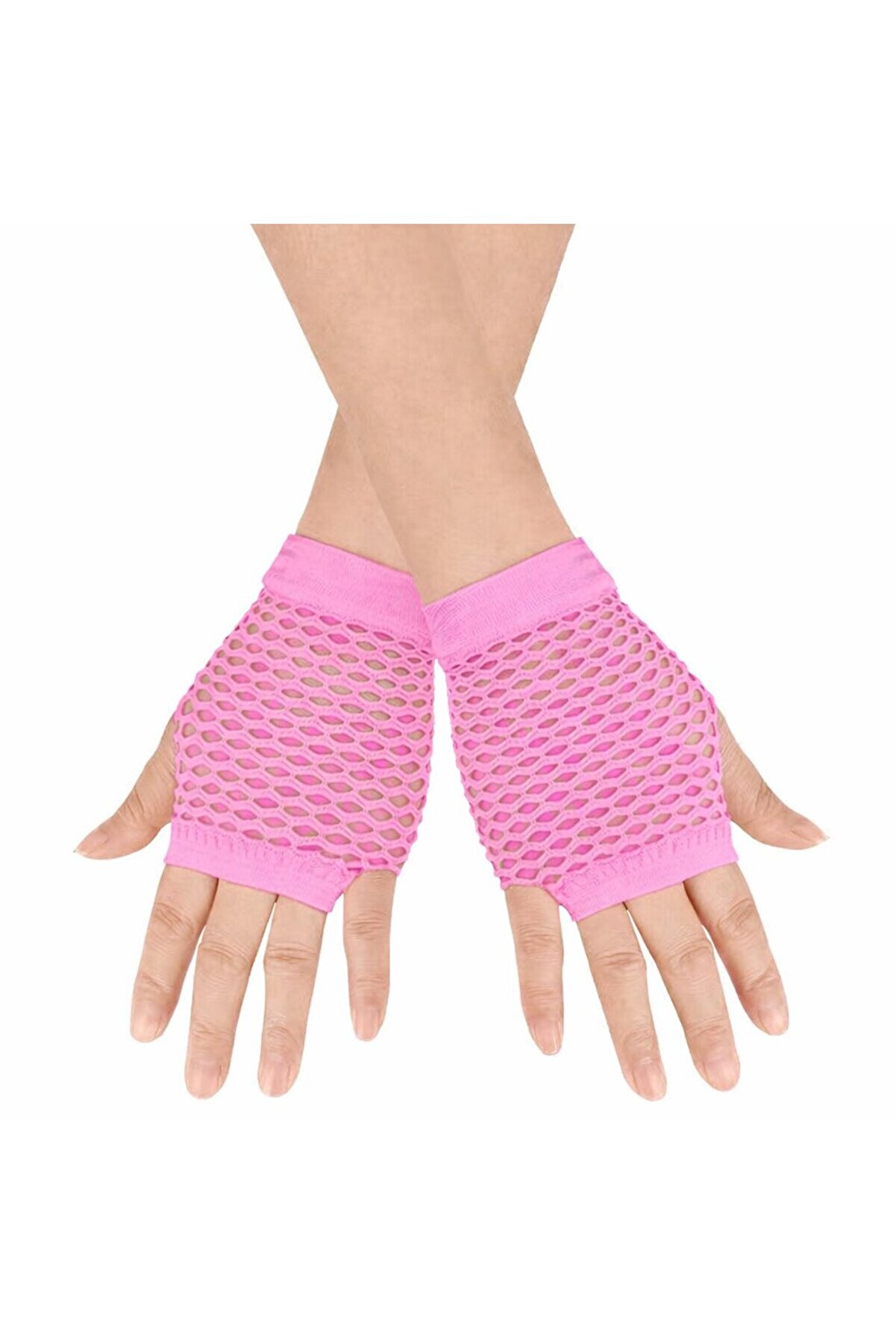 Ethab Ti̇caret 80&rsquo;Ler 90&rsquo;Lar Retro Neon Pembe Fi̇le Parmaksız Kısa Eldi̇ven 11 Cm