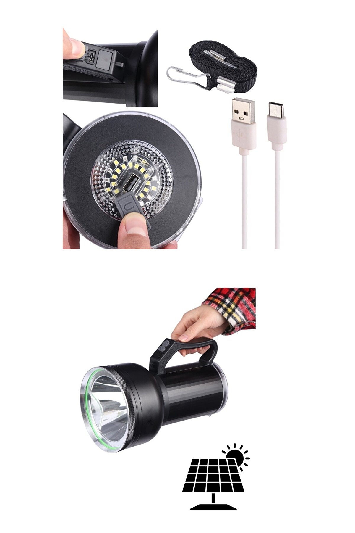 Ethab Ti̇caret Taşınabi̇li̇r Solar Şarjlı Led Fener Powerbank &Ouml;zelli̇kli̇ Kamp Ve Aci̇l Durum İ&ccedil;i̇n S&uuml;per Parlak Işık