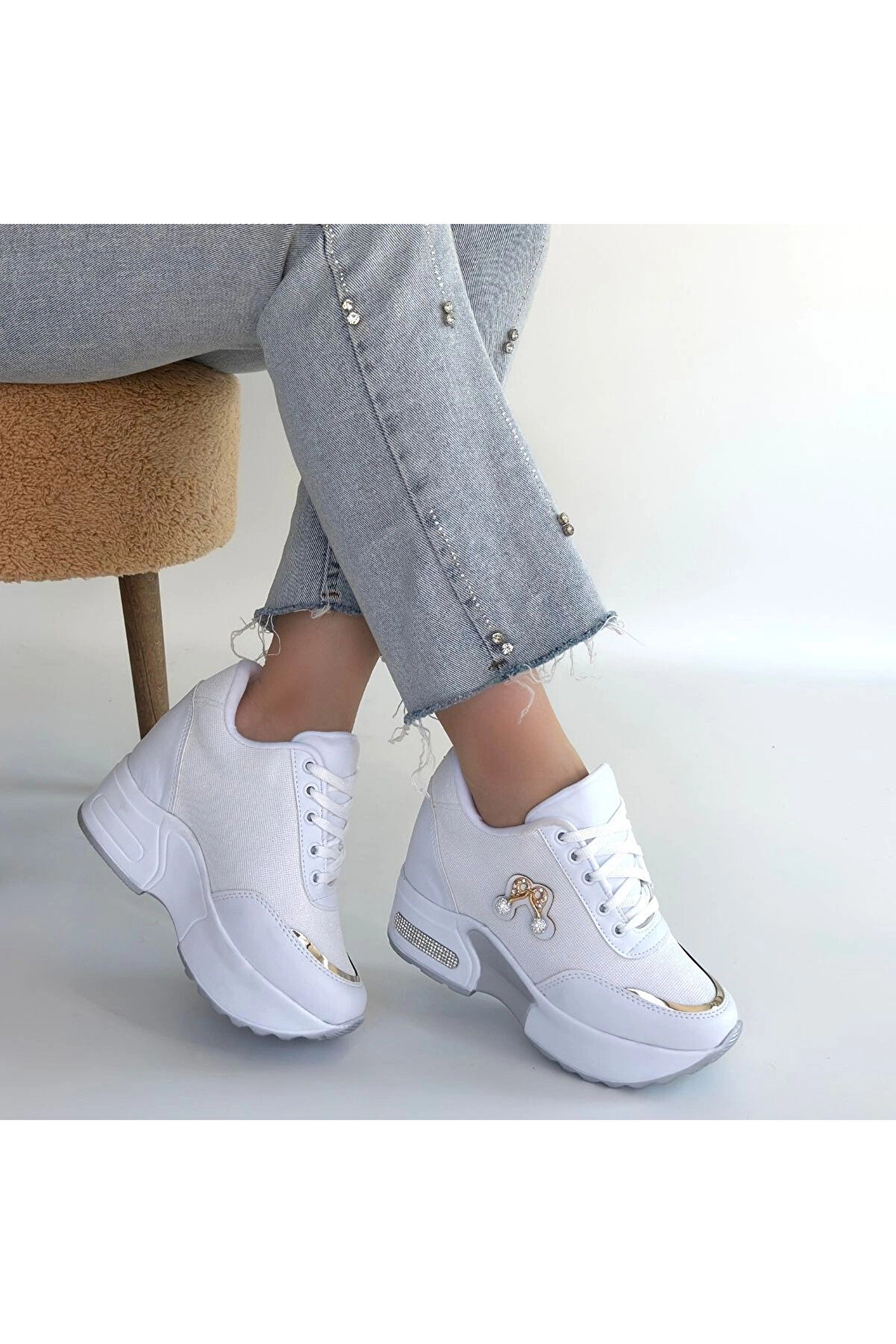 Ethab Ti̇caret Wody Beyaz Ci̇lt Si̇mli̇ Bağcıklı Spor Ayakkabı