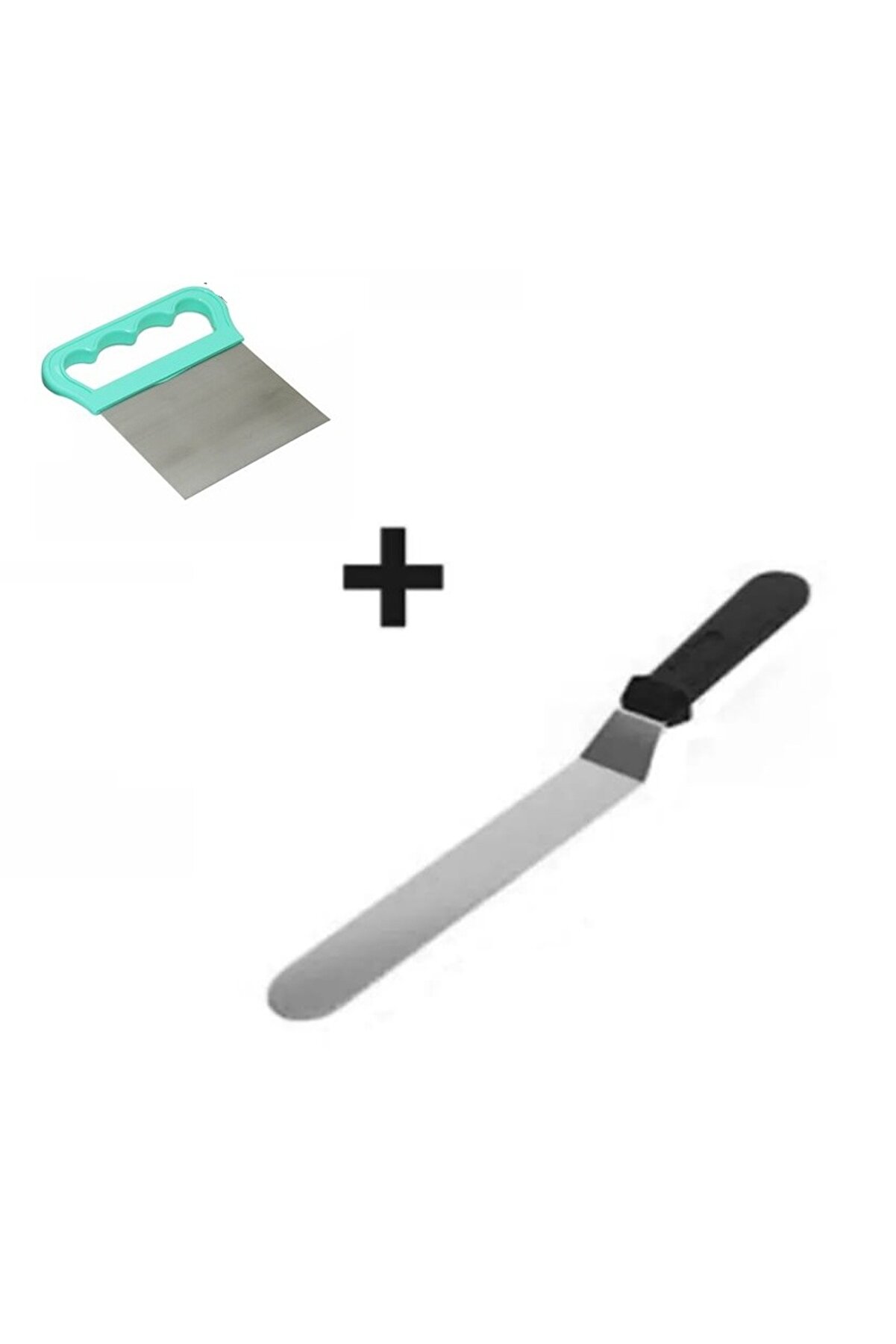Ethab Ti̇caret 2Li̇ Set Hamur Şeki̇llendi̇ri̇ci̇ Eği̇k Pasta Spatulası Ve Metal Hamur Kesi̇ci̇ Kazıyıcı Spatula