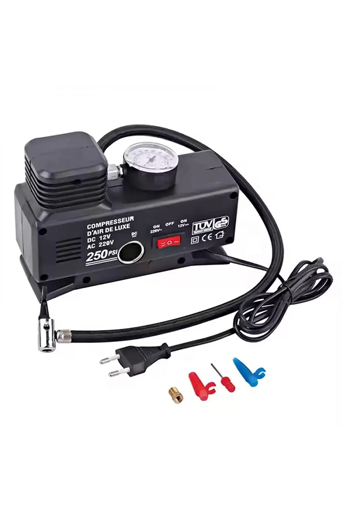 Go İthalat 220 Volt-12 Volt 250 Psi̇ Kompres&ouml;r Lasti̇k Hava Şi̇şi̇rme Oto Pompası Fi̇şli̇ Ve &Ccedil;akmaklı Yage-843