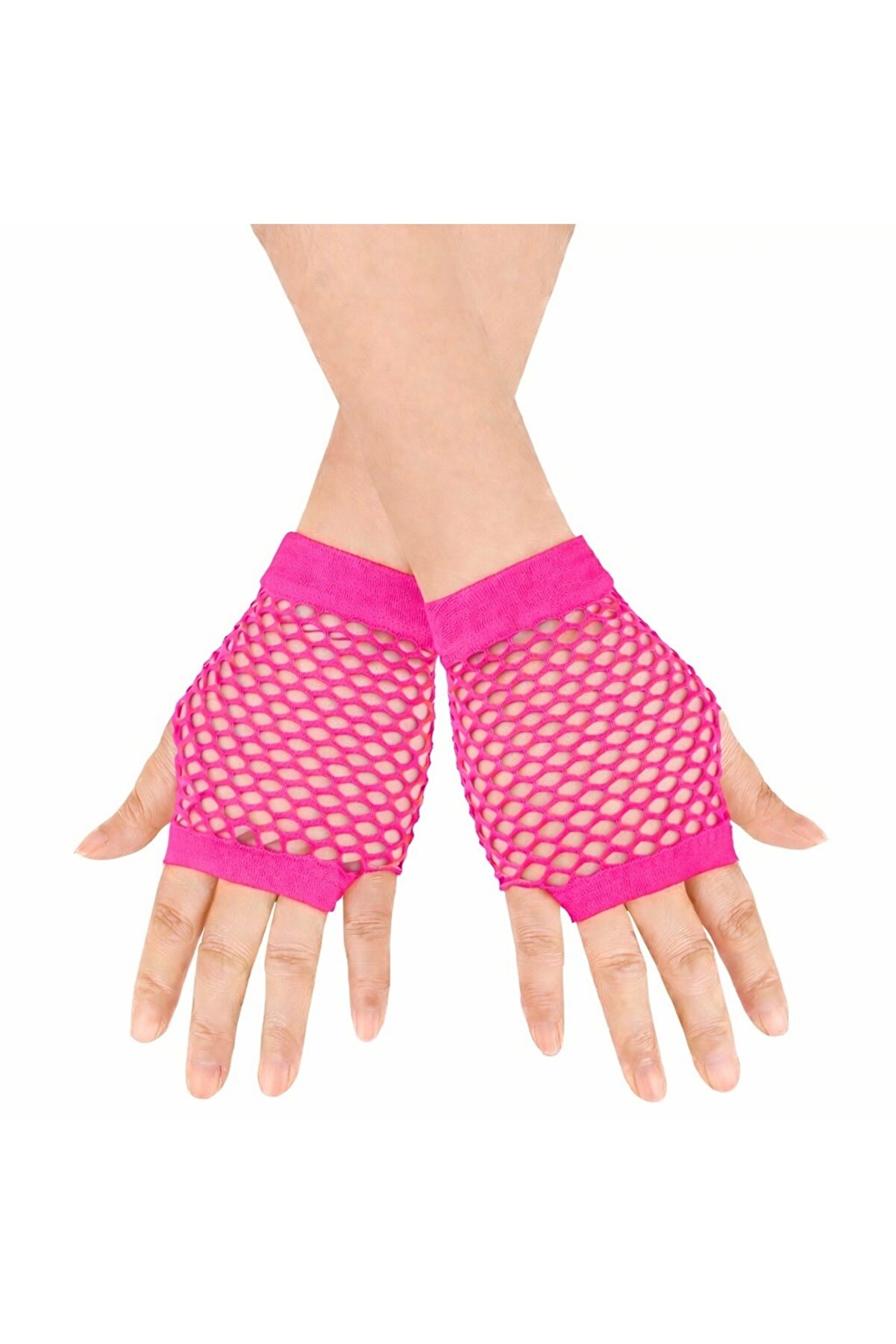 Ethab Ti̇caret 80&rsquo;Ler 90&rsquo;Lar Retro Neon Fuşya Şeker Pembesi̇ Fi̇le Parmaksız Kısa Eldi̇ven 11 Cm