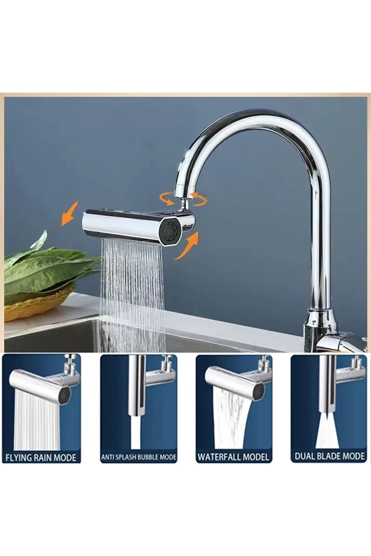 Go İthalat Mutfak Musluğu P&uuml;sk&uuml;rtme Başlığı 4İn1