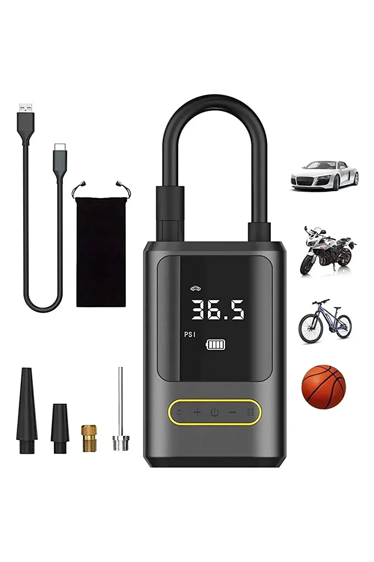 Go İthalat Kablosuz Oto Ara&ccedil; Mi̇ni̇ 4000Mah 150 Psı Işıklı Oto Hava Kompres&ouml;r&uuml; Ka-760