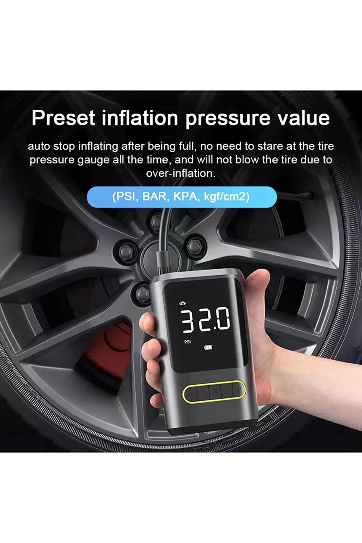 Go İthalat Kablosuz Oto Ara&ccedil; Mi̇ni̇ 4000Mah 150 Psı Işıklı Oto Hava Kompres&ouml;r&uuml; Ka-760