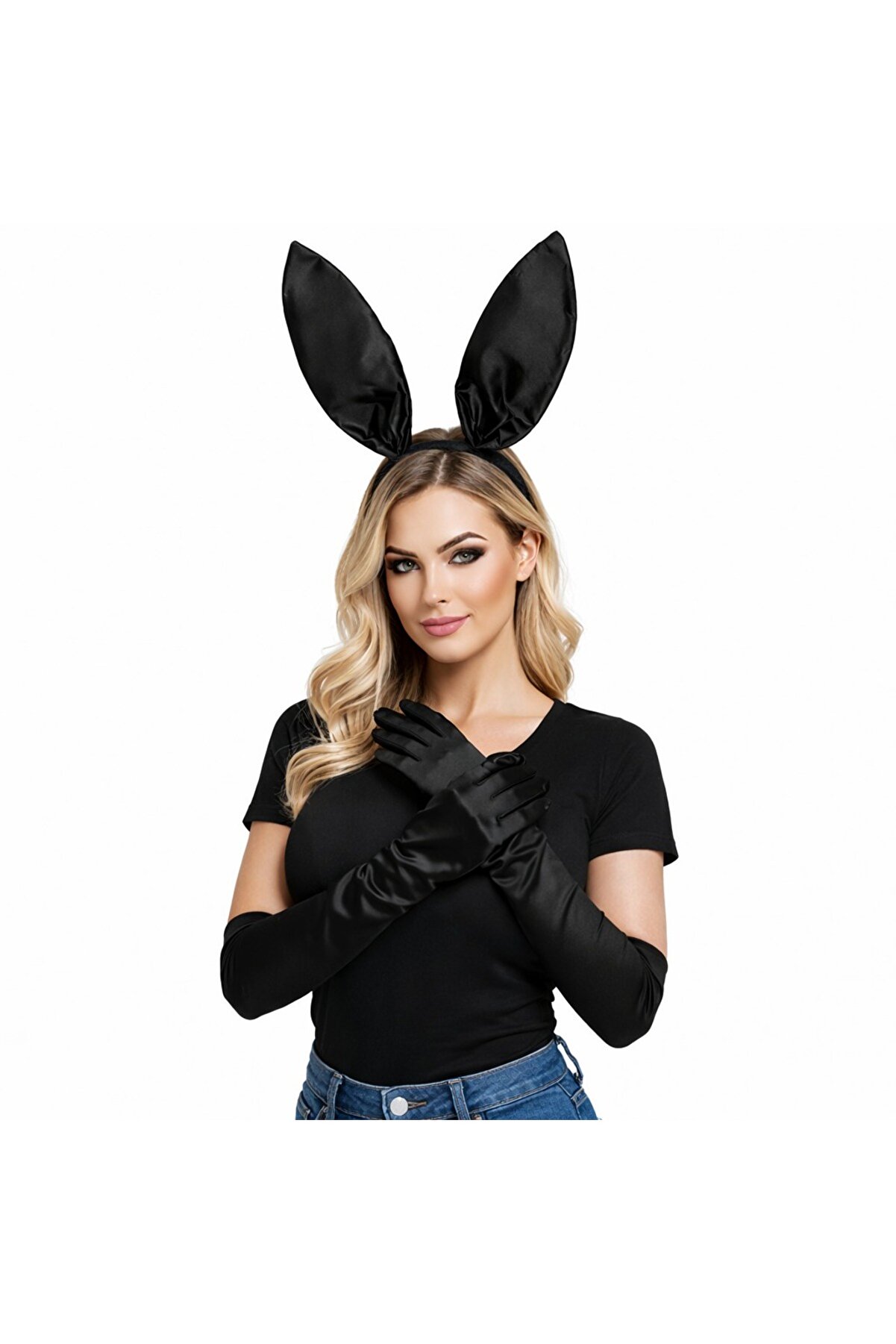 Ethab Ti̇caret Si̇yah Parlak Tavşan Kulak Ve 40 Cm Parlak Si̇yah Eldi̇ven Kost&uuml;m Seti̇