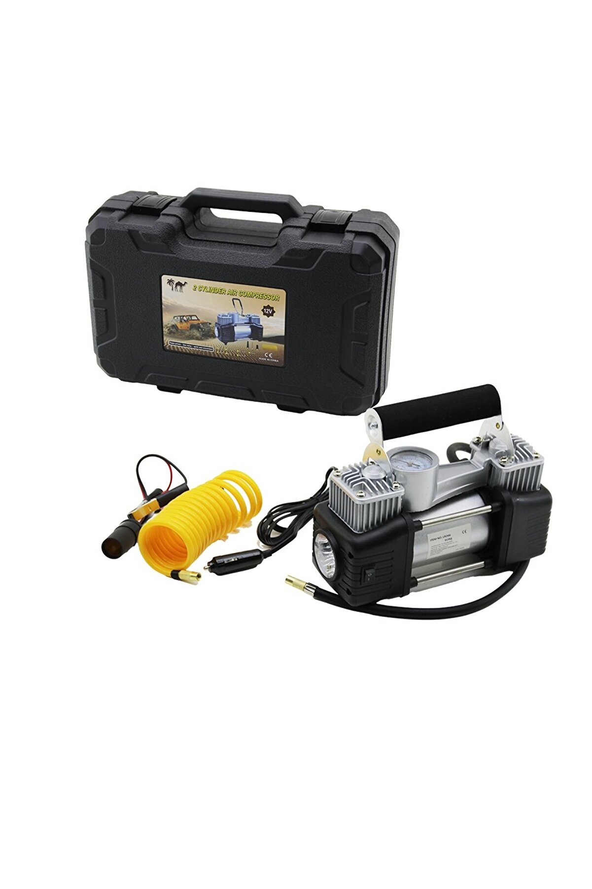 Go İthalat &Ccedil;i̇ft Si̇li̇ndi̇r Oto - Ara&ccedil; Hava Kompres&ouml;r&uuml; Dc/12V - 23Amp - 150Psı Fenerli̇ Bar G&ouml;stergeli̇