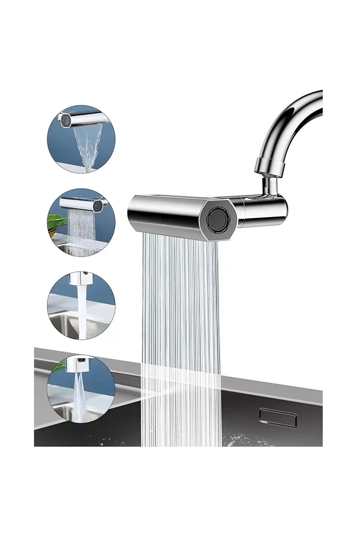 Go İthalat Mutfak Musluğu P&uuml;sk&uuml;rtme Başlığı 4İn1