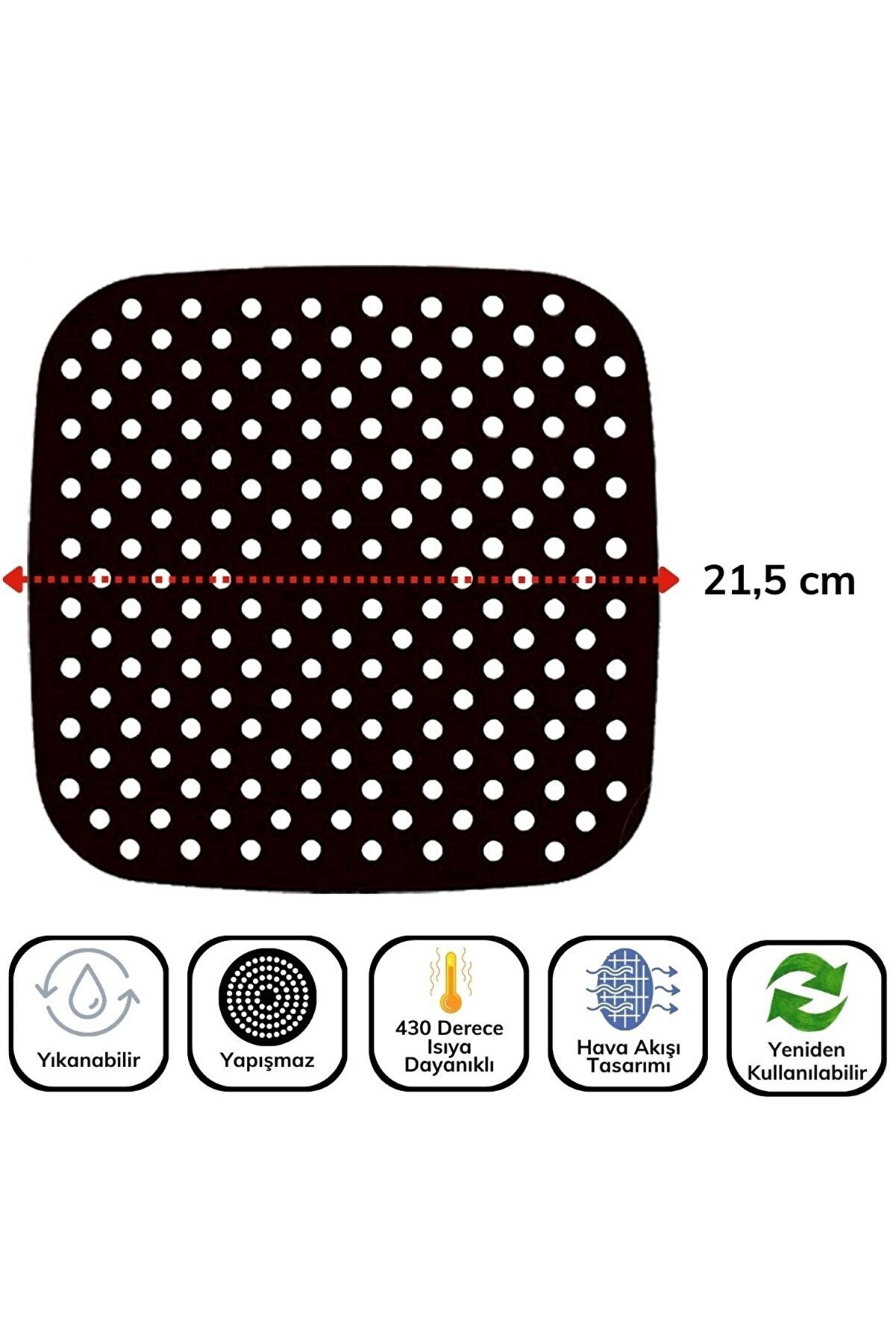 Go İthalat Si̇yah Isıya Dayanıklı Yıkanılabi̇li̇r Si̇li̇kon Fırın Ve Ai̇rfryer Kare Model Pi̇şi̇rme Matı 21,5 Cm
