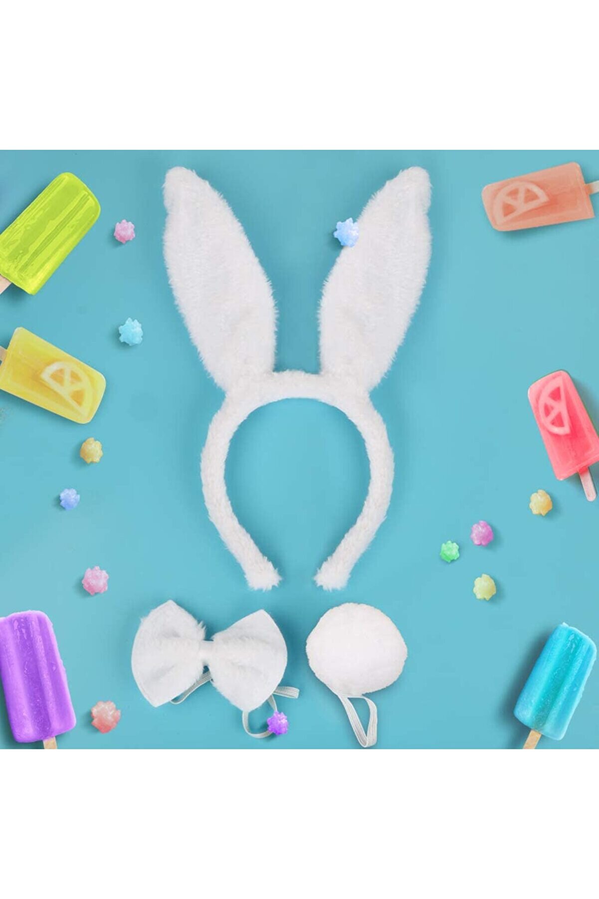 Neararsanbi̇zden Tavşan Kost&uuml;m Seti̇ Ta&ccedil; Papyon Kuyruk Beyaz Renk (5343)