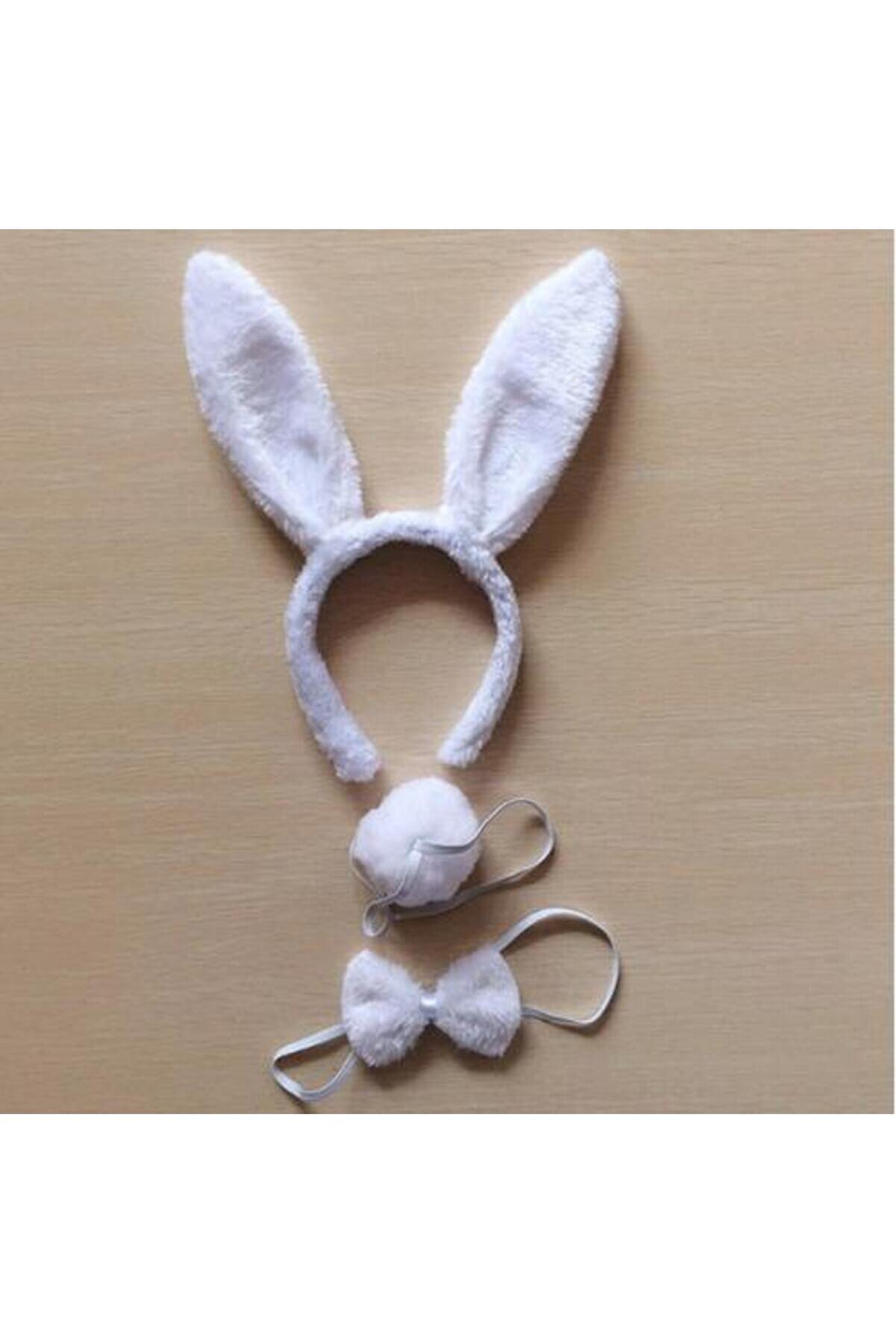 Neararsanbi̇zden Tavşan Kost&uuml;m Seti̇ Ta&ccedil; Papyon Kuyruk Beyaz Renk (5343)