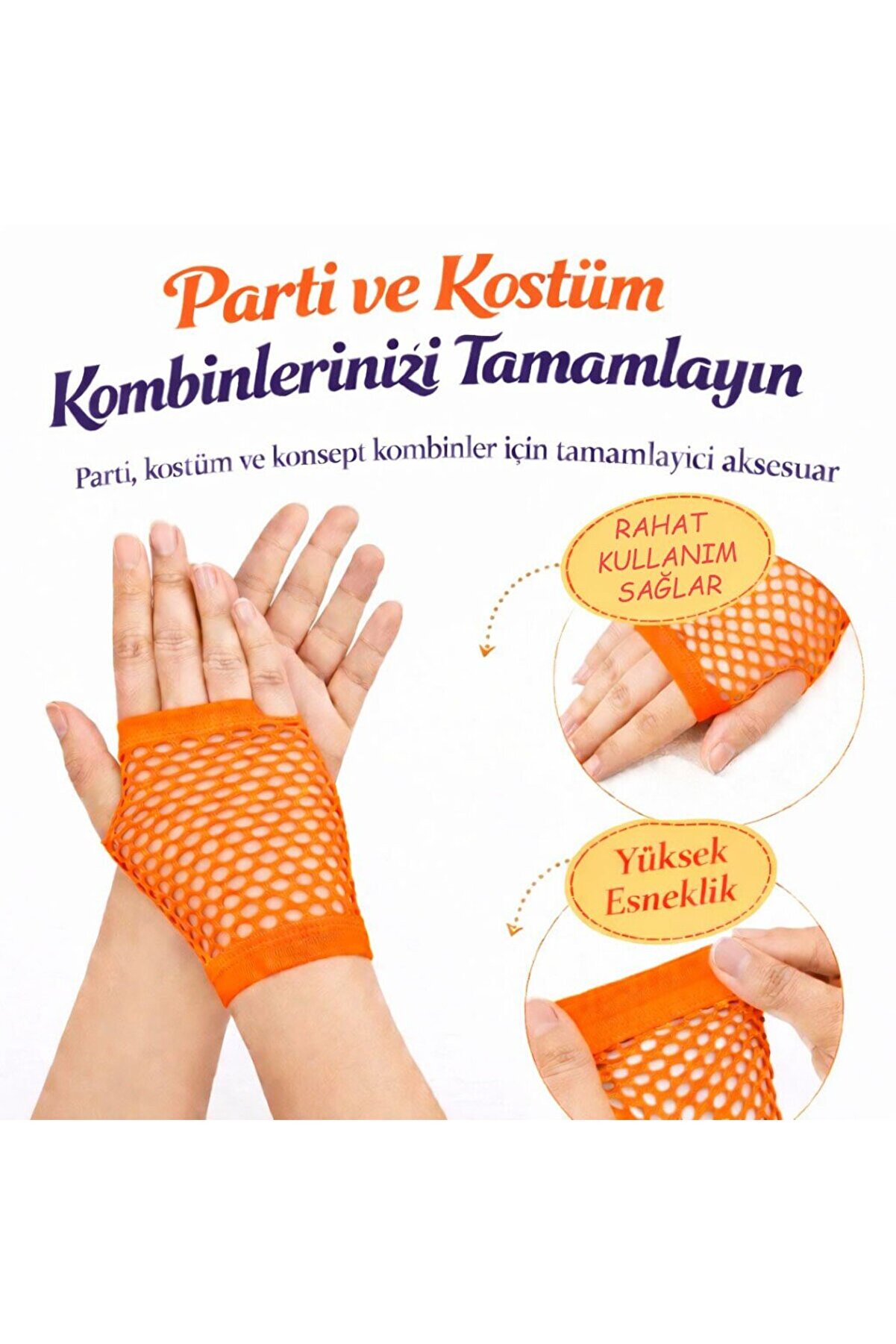 Ethab Ti̇caret 80&rsquo;Ler 90&rsquo;Lar Retro Neon Tcu Fi̇le Parmaksız Kısa Eldi̇ven 11 Cm