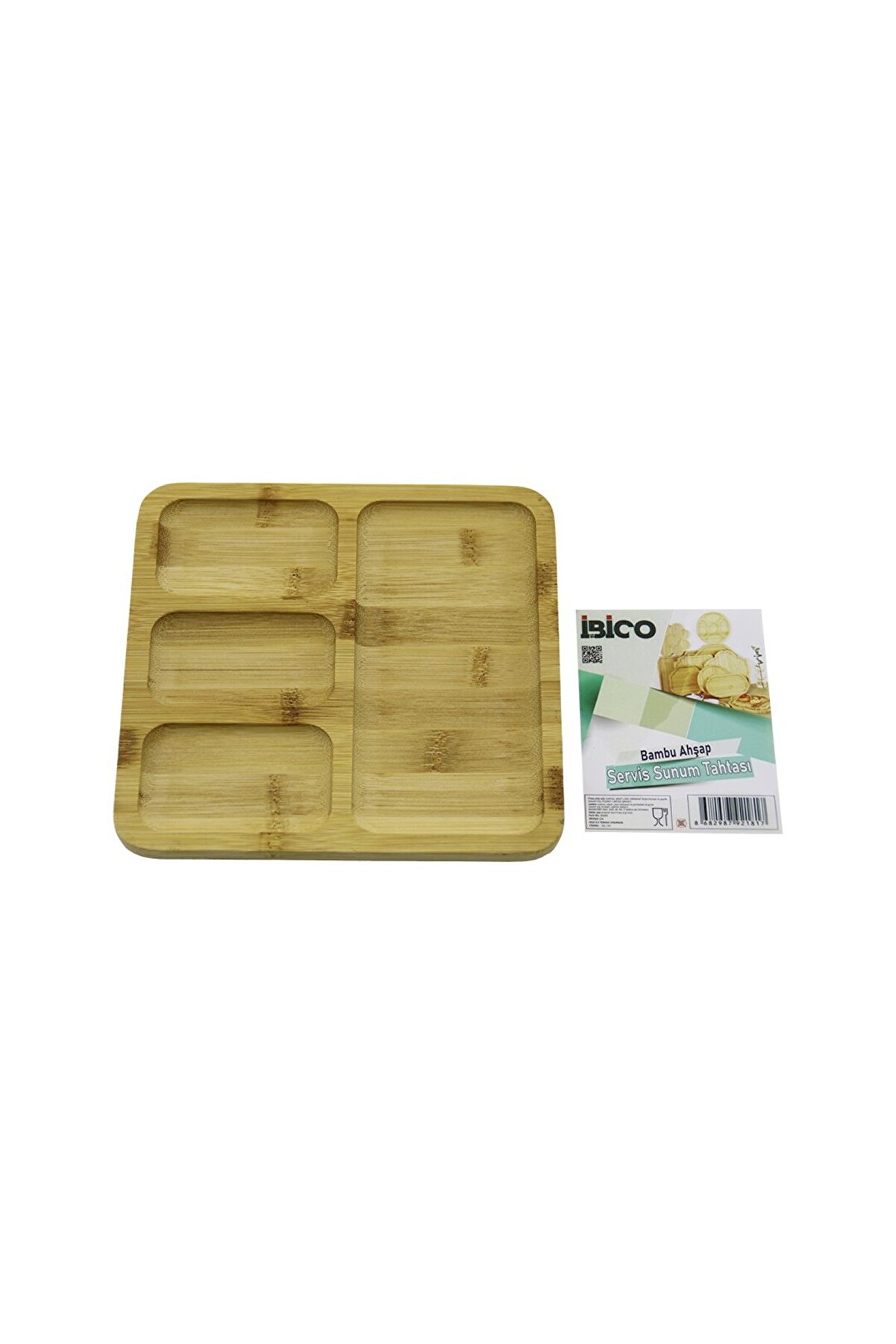 Go İthalat Kare 4 B&ouml;lmeli̇=3+1 Ahşap Bambu Servi̇s Sunum Tepsi̇ - Tahtası 20 X 20 X 1.4Cm