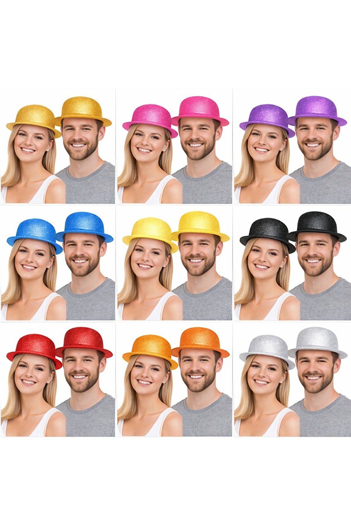 Ethab Ti̇caret Gli̇tter Si̇mli̇ Melon Şapka 9&rsquo;Lu Set - 9 Renk Parti̇ Ve Kost&uuml;m Şapkası