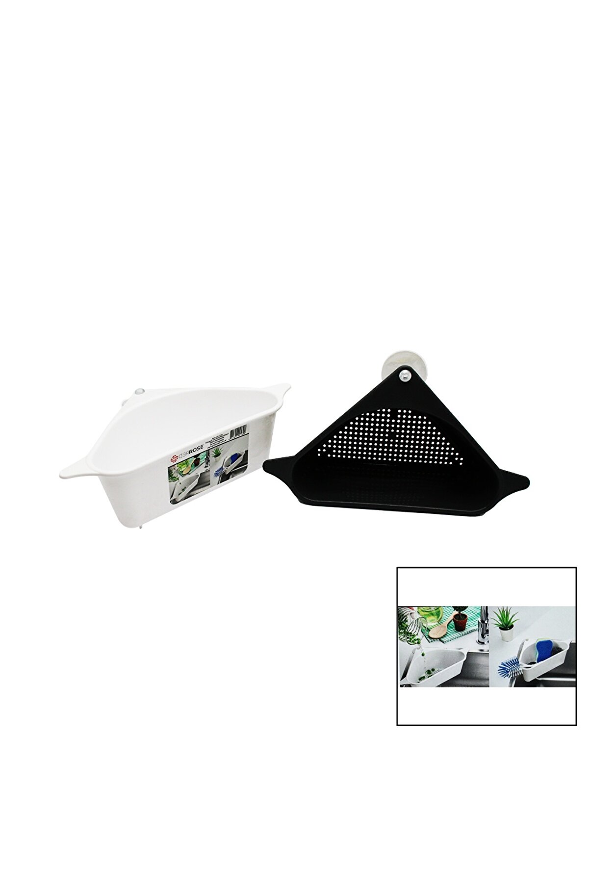 Go İthalat S&uuml;zge&ccedil;li̇ Lavabo D&uuml;zenleyi̇ci̇ Plasti̇k K&ouml;şe Rafı Vantuzlu