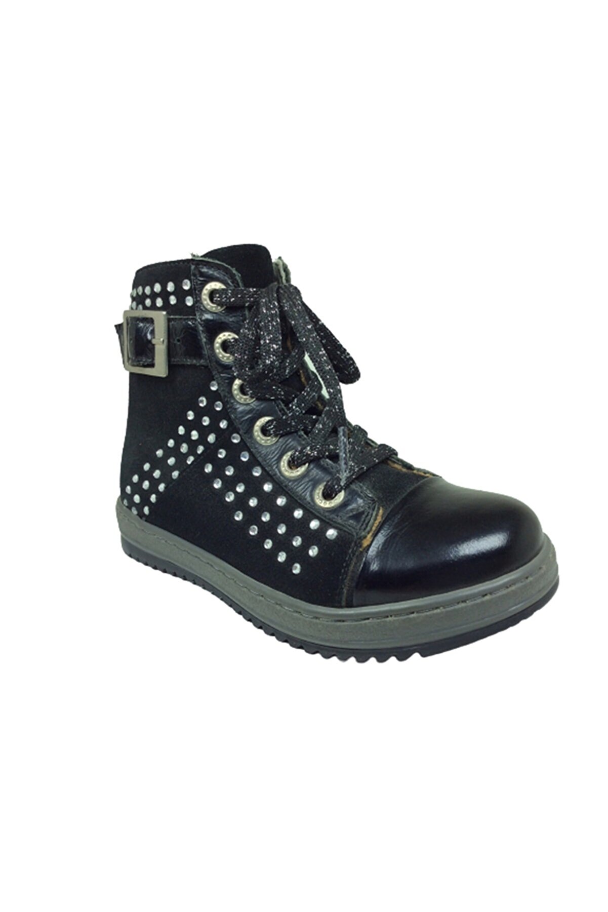 Ortopedi̇ka Pati̇k Kız Çocuk Bot Si̇yah Taşlı Yanı Fermuarlı % 100 Deri̇ Ortopedi̇ka Anatomi̇k