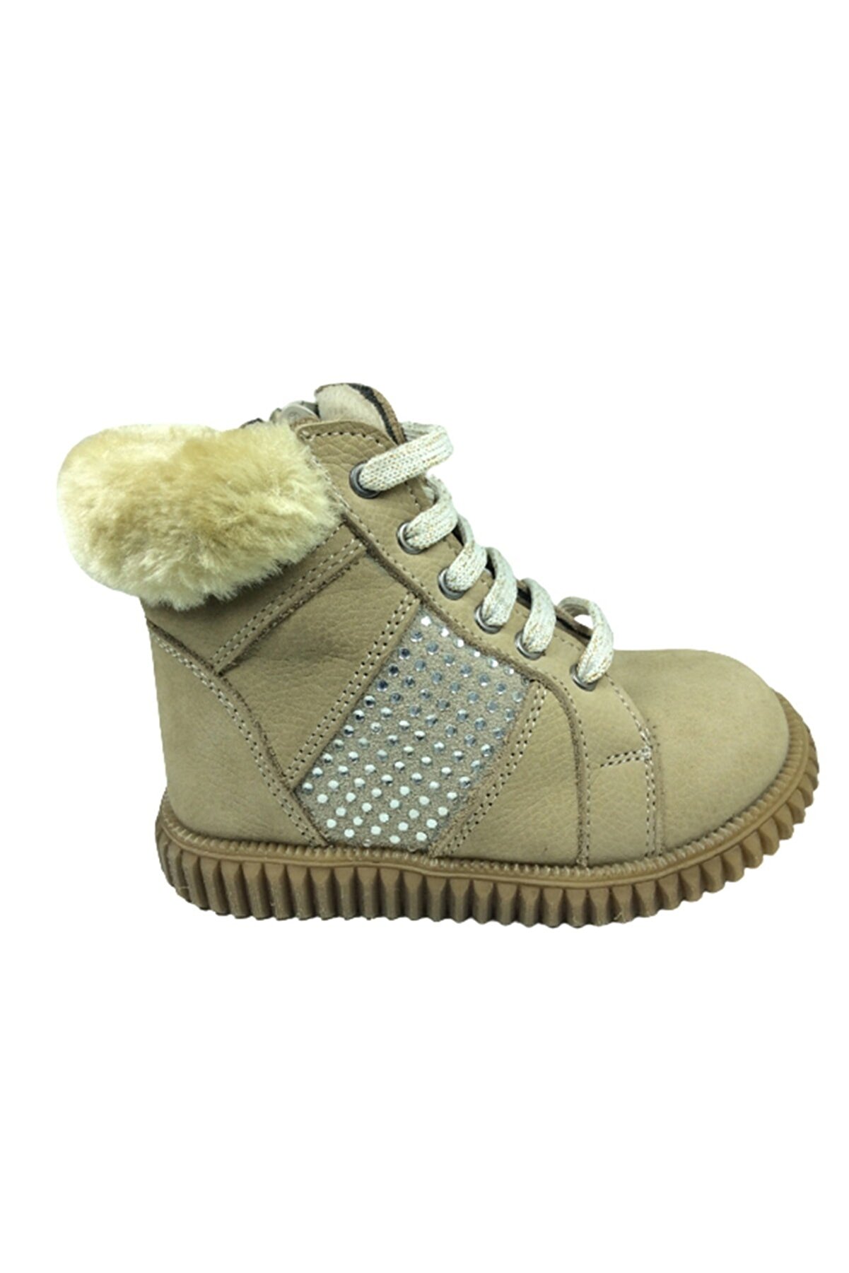 Perlina Bebe Kız Çocuk Bot 1329-8 Bej Nubuk Taşlı Tüylü Deri Anatomik