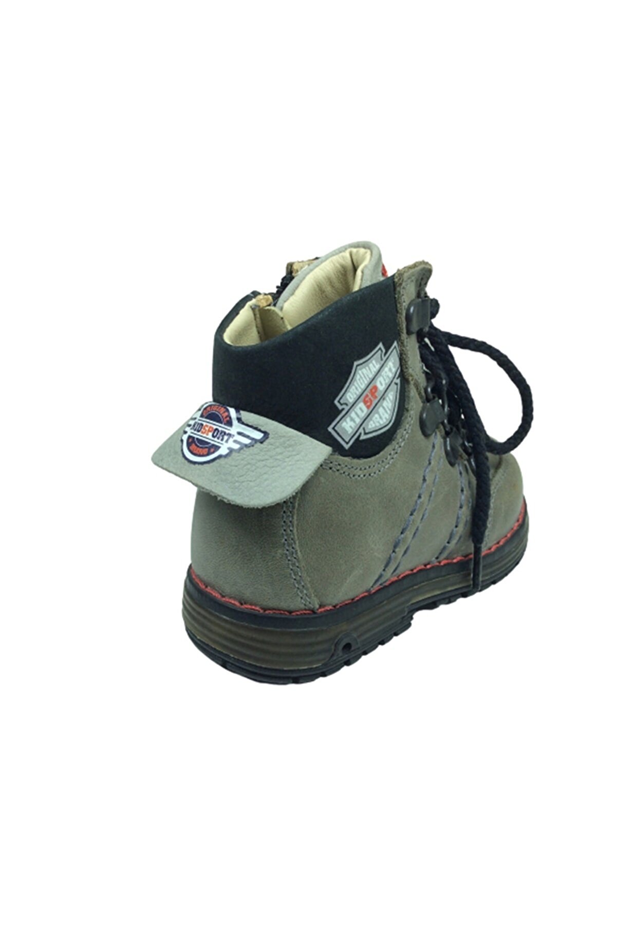 Ortopedi̇kal Bebe Erkek Çocuk Bot Gri̇-Si̇yah Bağcıklı Fermuarlı Deri̇ Anatomi̇k