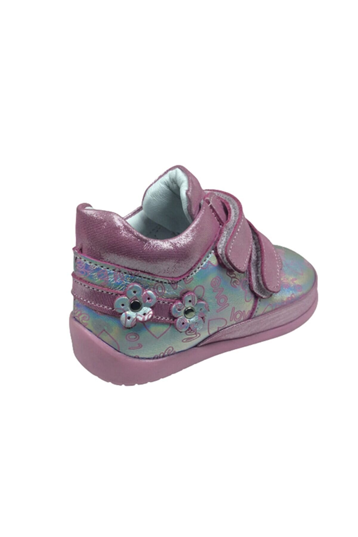 Ortopedi̇kal Bebe Kız Çocuk Bot Pembe-Gümüş Baskılı Cırtlı Deri̇ Ortopedi̇k Anatomi̇k