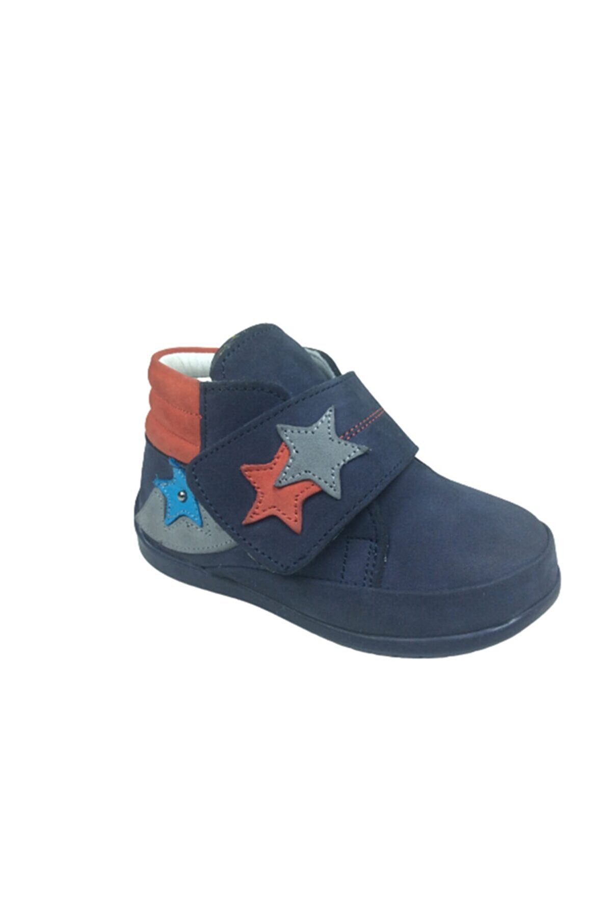 Ortopedi̇kal Bebe Erkek Çocuk Bot Laci̇vert Yıldızlı Tek Cırt % 100 Deri̇ Ortopedi̇k Anatomi̇k