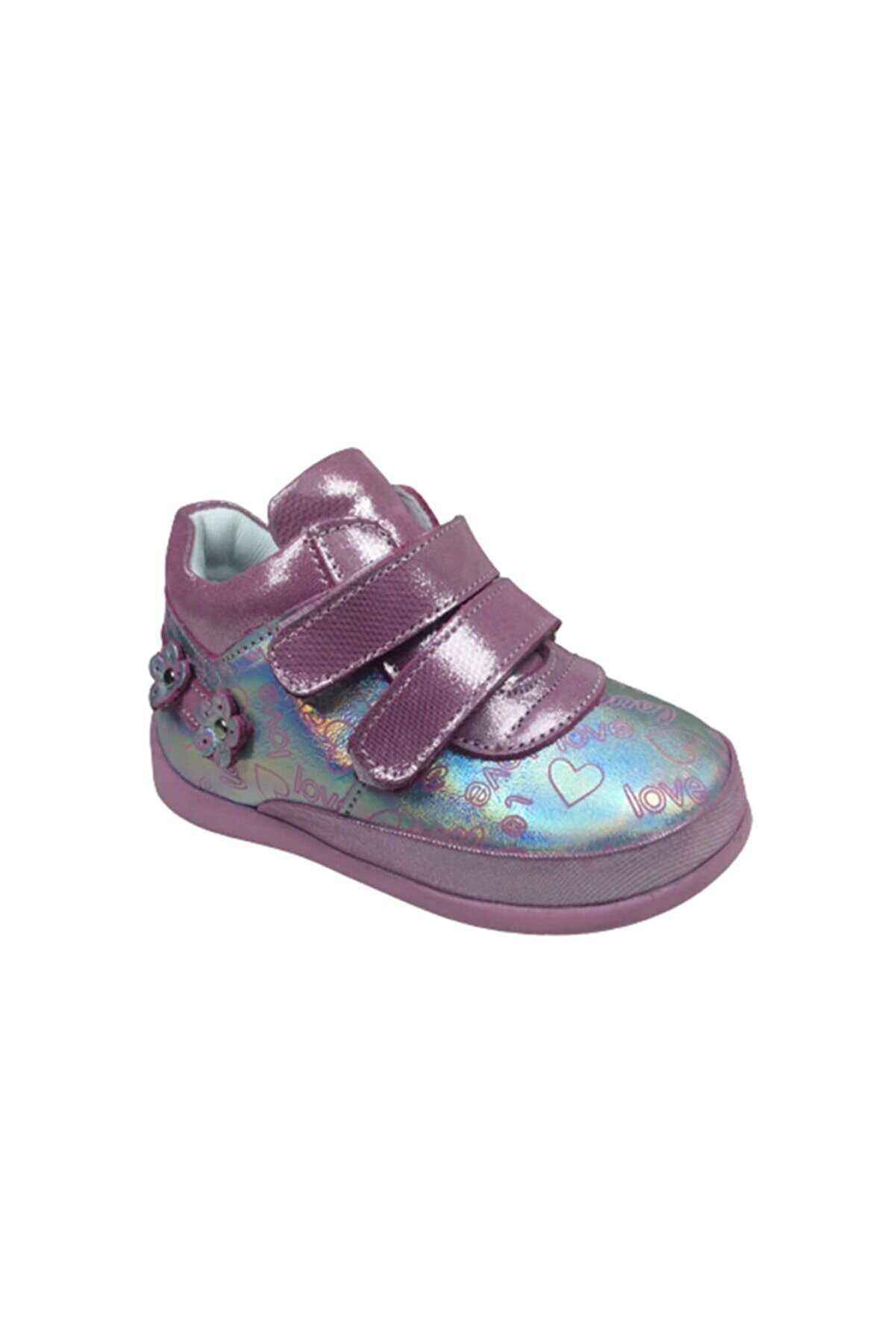 Ortopedi̇kal Bebe Kız Çocuk Bot Pembe-Gümüş Baskılı Cırtlı Deri̇ Ortopedi̇k Anatomi̇k