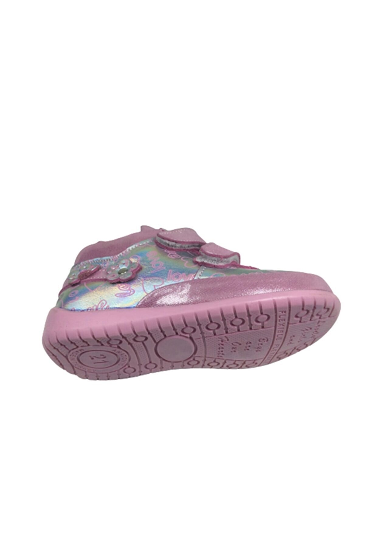 Ortopedi̇kal Bebe Kız Çocuk Bot Pembe-Gümüş Baskılı Cırtlı Deri̇ Ortopedi̇k Anatomi̇k