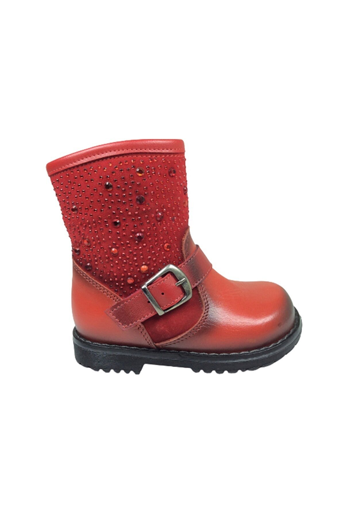 fikretbebe Kız Çocuk Kırmızı Taşlı Tokalı Fermuarlı Deri Anatomik Bot