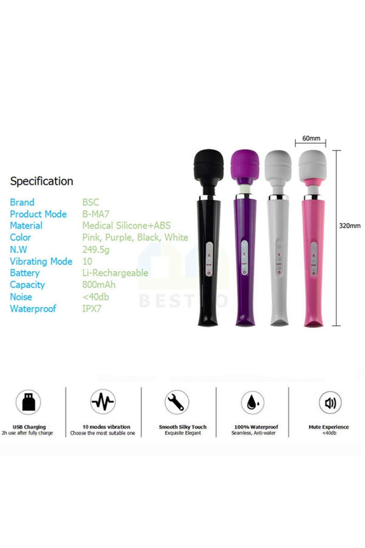 Erox Magi̇c Massager Black Profesyonel 10 Modlu G&uuml;&ccedil;l&uuml; Masaj Aleti̇