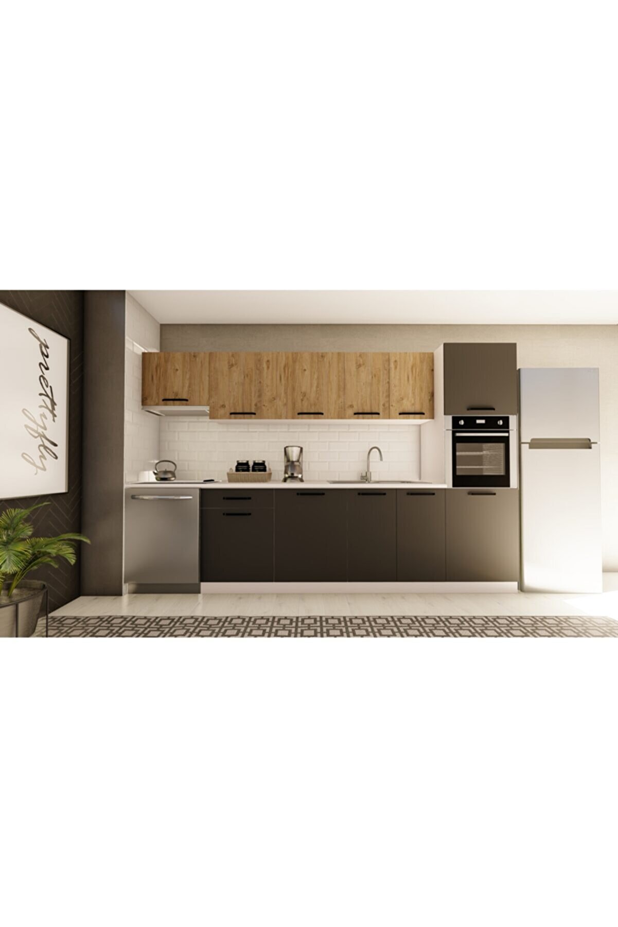 Vi̇sasconcept 320 Cm Ikli̇m Hazır Mutfak Dolabı Aspi̇rat&ouml;r Ve Ankastre Ki̇ler Mod&uuml;ll&uuml; Atlanti̇k &Ccedil;am Ve Antrasi̇t