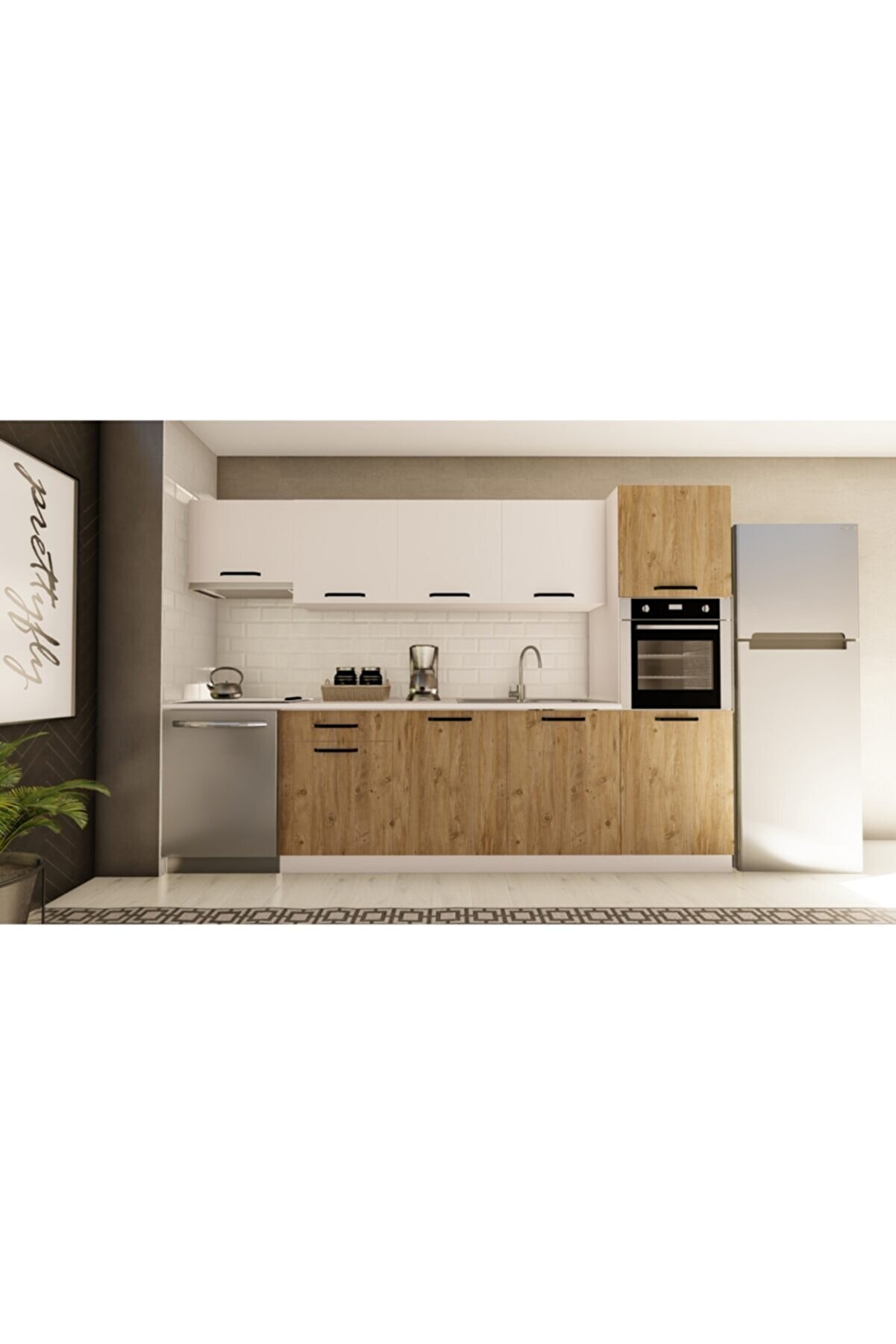 Vi̇sasconcept 300 Cm A&ccedil;elya Hazır Mutfak Dolabı Aspi̇rat&ouml;r Ve Ankastre Ki̇ler Mod&uuml;ll&uuml; Atlanti̇k &Ccedil;am(Tezgah Dahi̇l)