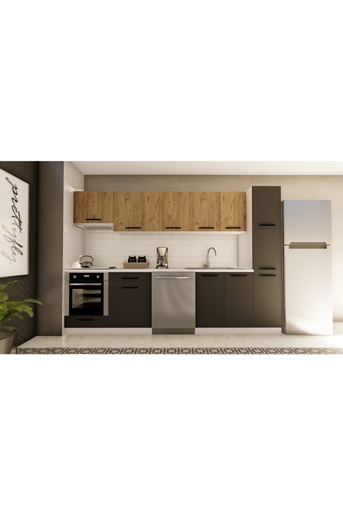 Vi̇sasconcept 300 Cm Ceylan Hazır Mutfak Dolabı Aspi̇rat&ouml;r, Ankastre Ve Ki̇ler Mod&uuml;ll&uuml; Atlanti̇k &Ccedil;am Ve Antrasi̇t