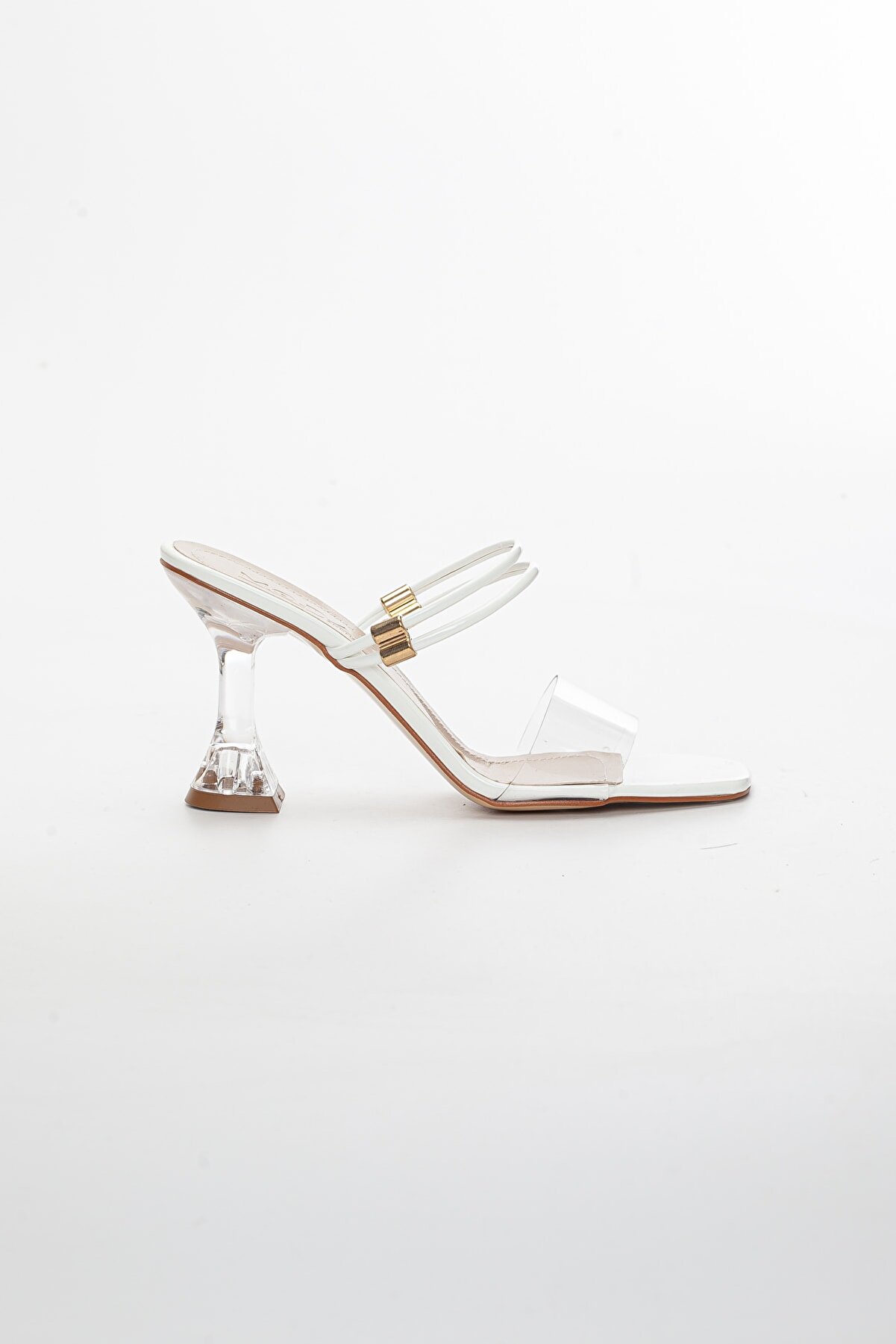 Gult Kadın İnce Topuklu Beyaz Bi̇yeli̇ Şeffaf Terli̇k