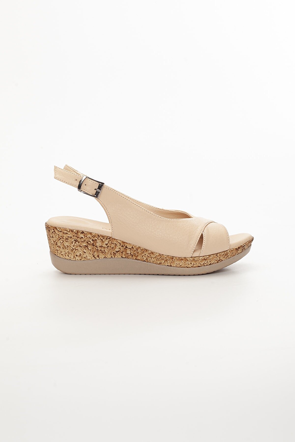 Gult Kadın Platform Topuklu Sandalet Çapraz Arkadan Bağlamalı Ten Nude