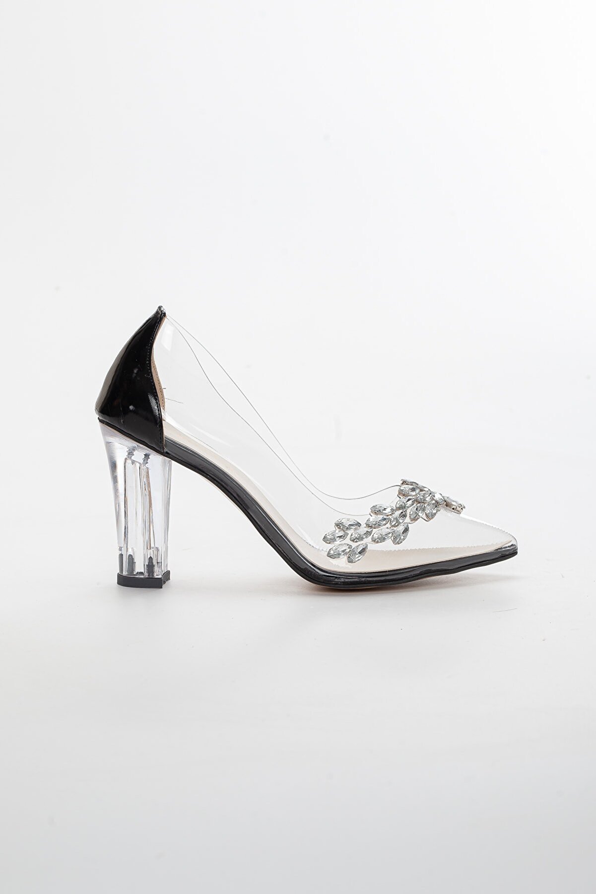 Gult Kadın Kalın Yüksek Şeffaf Topuklu Taşlı Si̇yah Sti̇letto