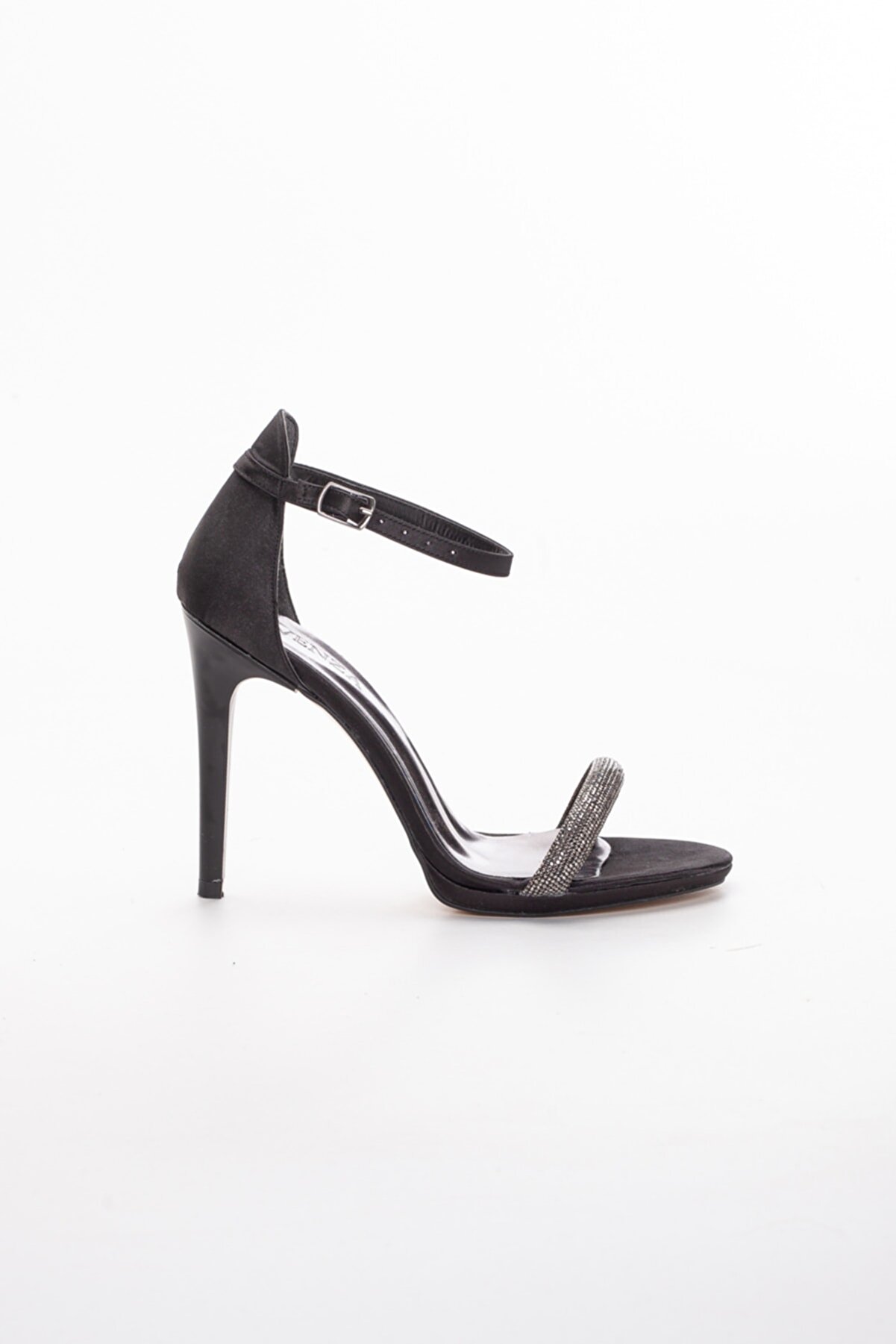 Gult Kadın Yüksek Topuklu Platformlu Taşlı Tekbant Şık Salon Ayakkabısı Si̇yah