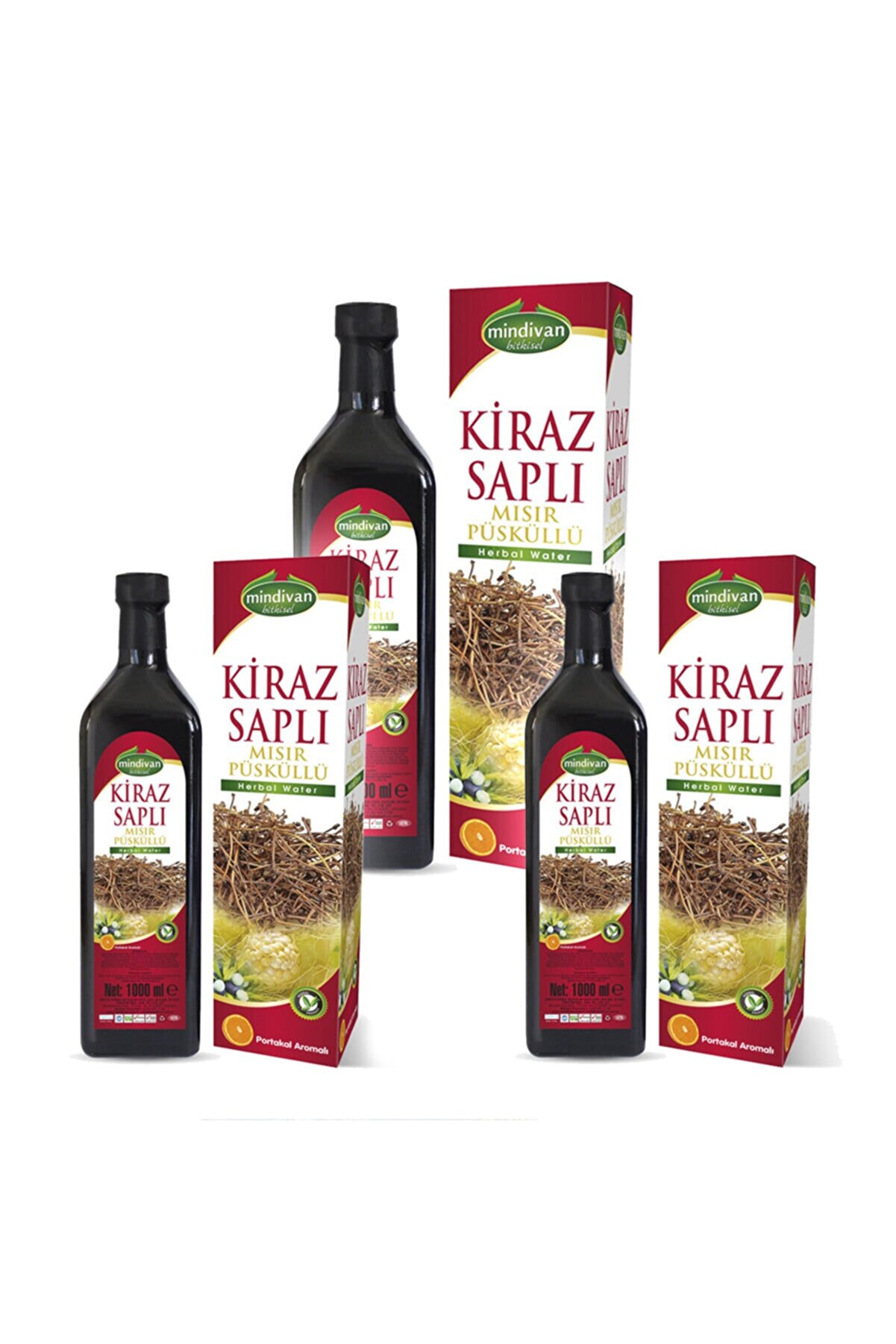 Mindivan Kiraz Sapı Mısır Püskülü Detox Suyu 1 lt X 3 Adet