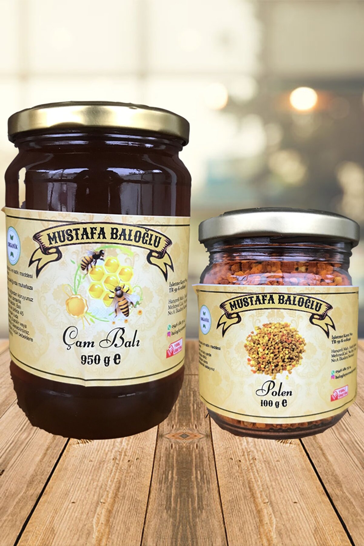 Mustafa Baloğlu Bal &Uuml;r&uuml;nleri̇ &Ccedil;am Balı (Organi̇k) 950 Gr - Polen 100 Gr