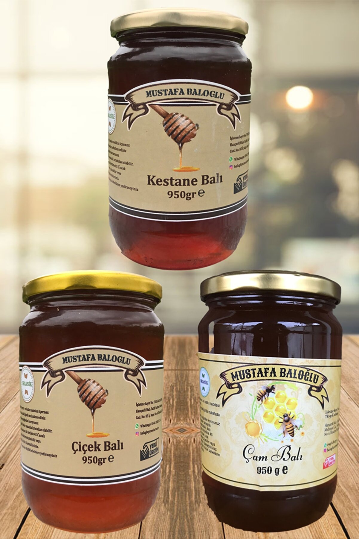 Mustafa Baloğlu Bal &Uuml;r&uuml;nleri̇ Kestane Balı / &Ccedil;i̇&ccedil;ek Balı / &Ccedil;am Balı 3X950 G