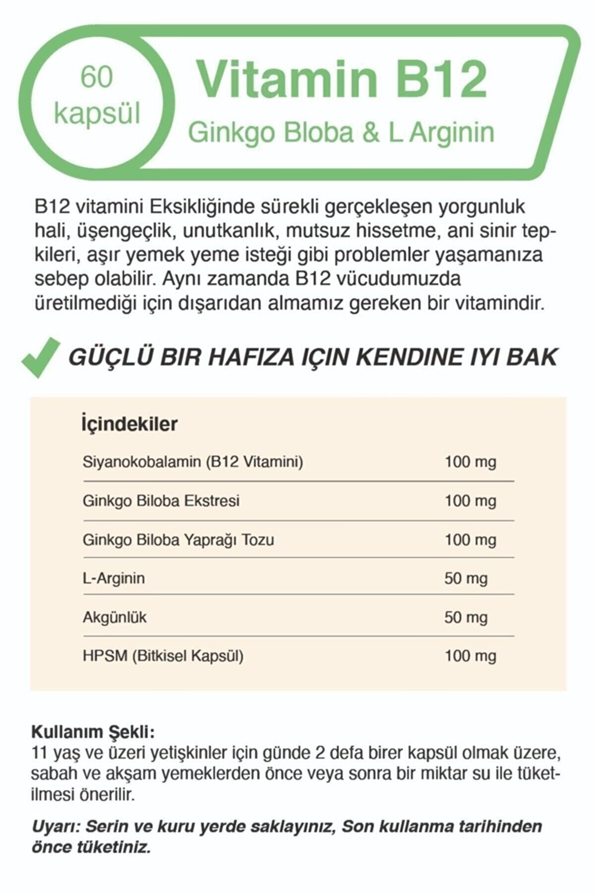B12 Gi̇nkgo Bi̇loba Extract & L-Argi̇ni̇ne 500 Mg X 60 Kapsül