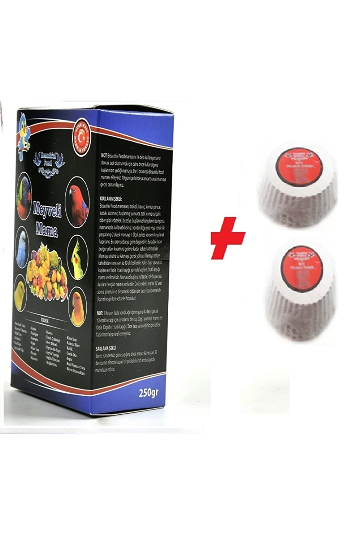 Beautıful Bırd Beauti̇ful Food Muhabbet & Kanarya Maması Meyveli̇ Mama 250Gr+Gaga Taşıx2