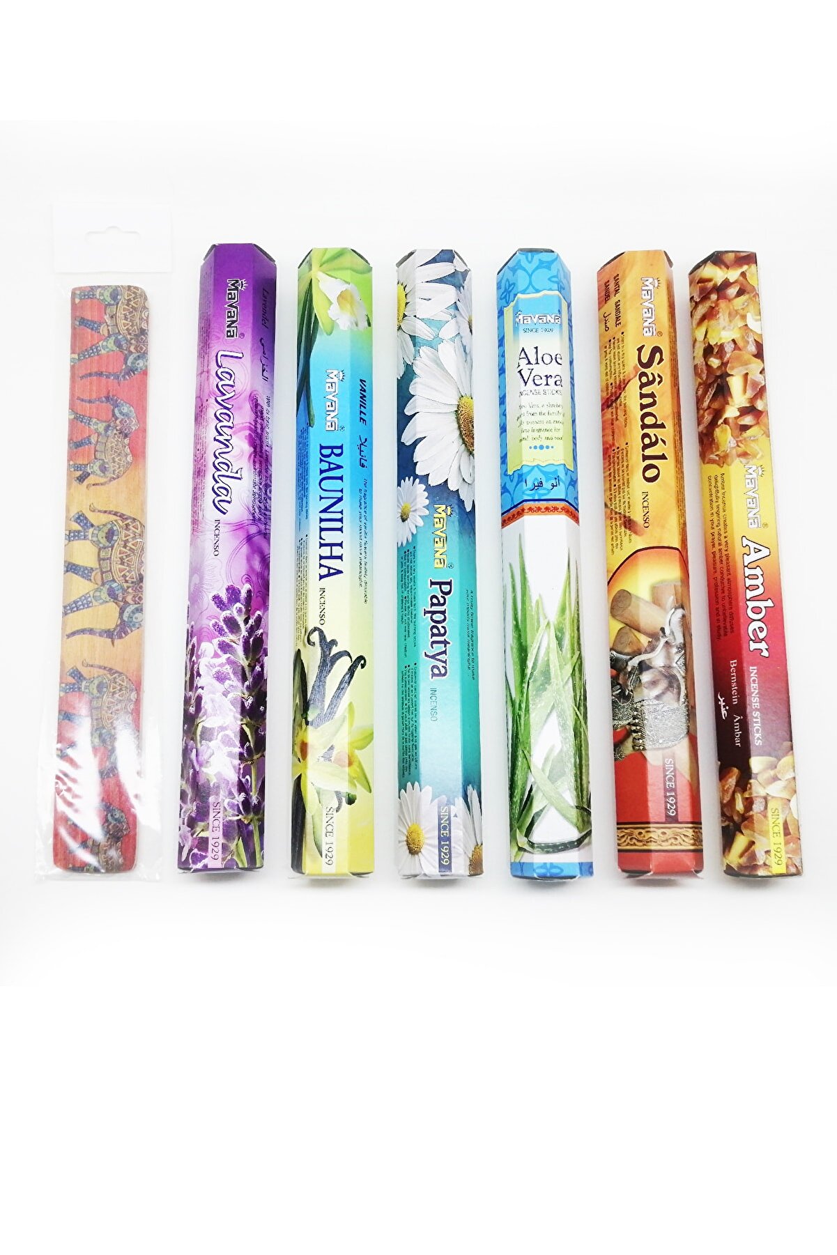 mavana 120 Adet Tütsü + Tütsü Kayığı / Amber, Sandalo, Aloe Vera, Papatya, Baunilha, Lavanta
