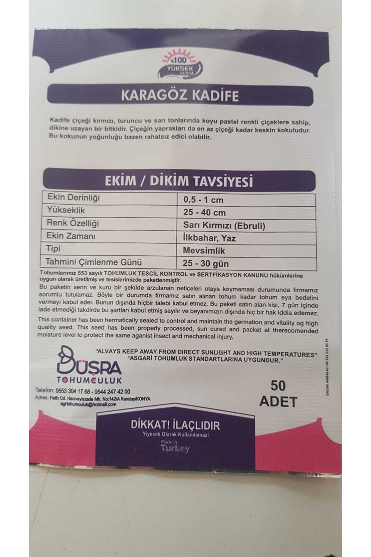 B&uuml;şra Karag&ouml;z Kadi̇fe &Ccedil;i̇&ccedil;ek Tohumu %100 Veri̇mli̇